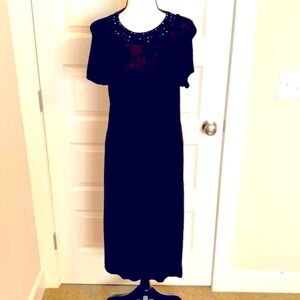 H&M|| Black short sleeve long sweater dress with bejeweled collar.